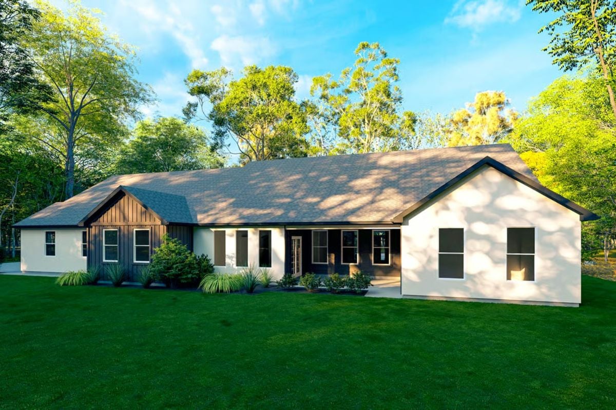 Front Elevation Showcasing Vertical Wood Accents and Two-Car Garage
