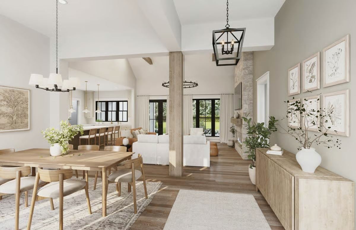 Open-Concept Living with Vaulted Ceilings and Natural Wood Tones