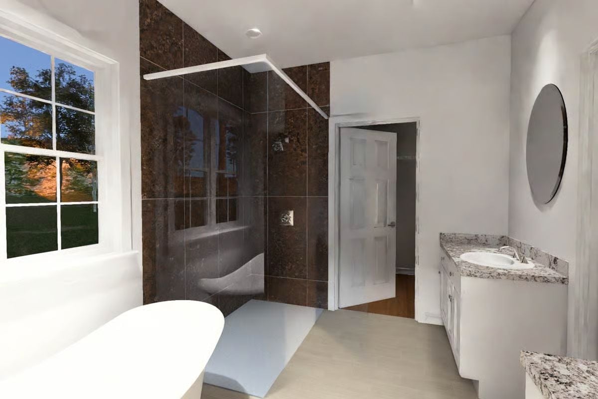 Freestanding Tub and Glass-Enclosed Shower in Spa-Like Bathroom