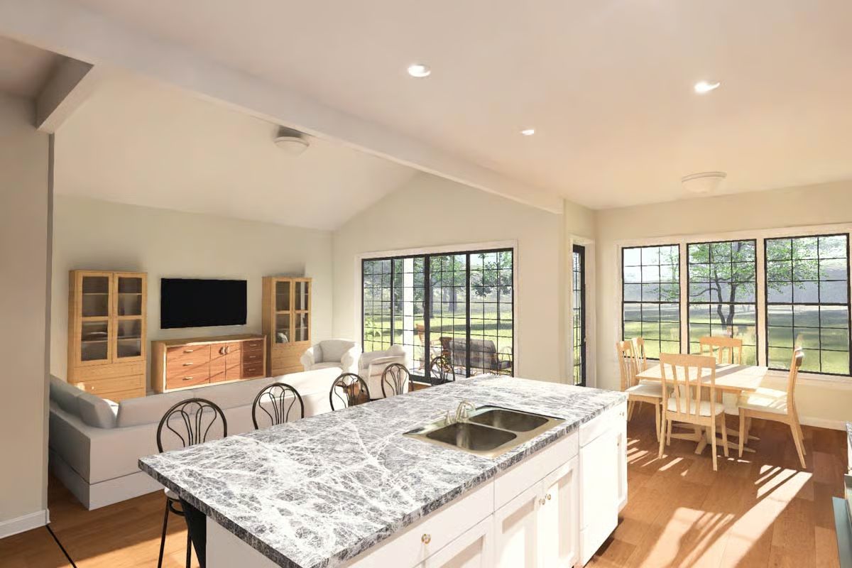 Open-Concept Kitchen, Living, and Dining with Natural Light