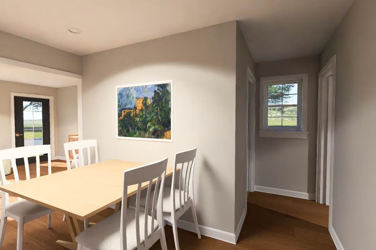 Framed Landscape Art Anchors a Dining Room Built for Gatherings