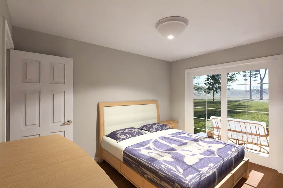 Sliding Glass Doors Bring Greenery Into a Bedroom Built for Rest