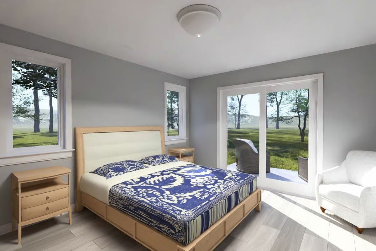 Blue Botanical Bedding Brings Pattern Into a Neutral Primary Suite