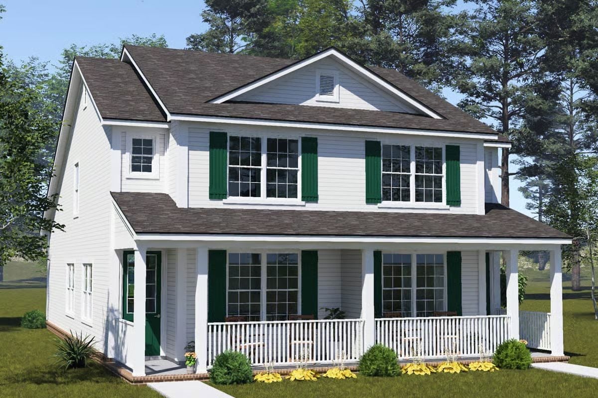 Country-Style Duplex with Front Porch and 3-Bed Units (Floor Plan)