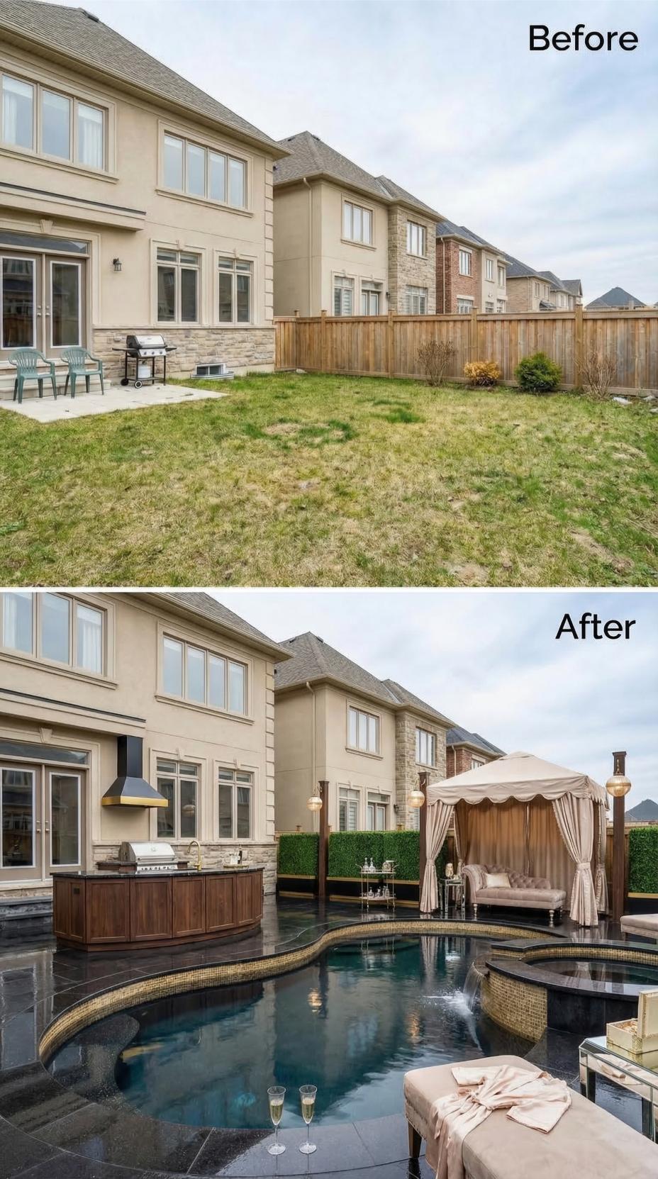 Dark Tile, a Range Hood Over the Grill, and a Cabana That Replaced Bare Grass