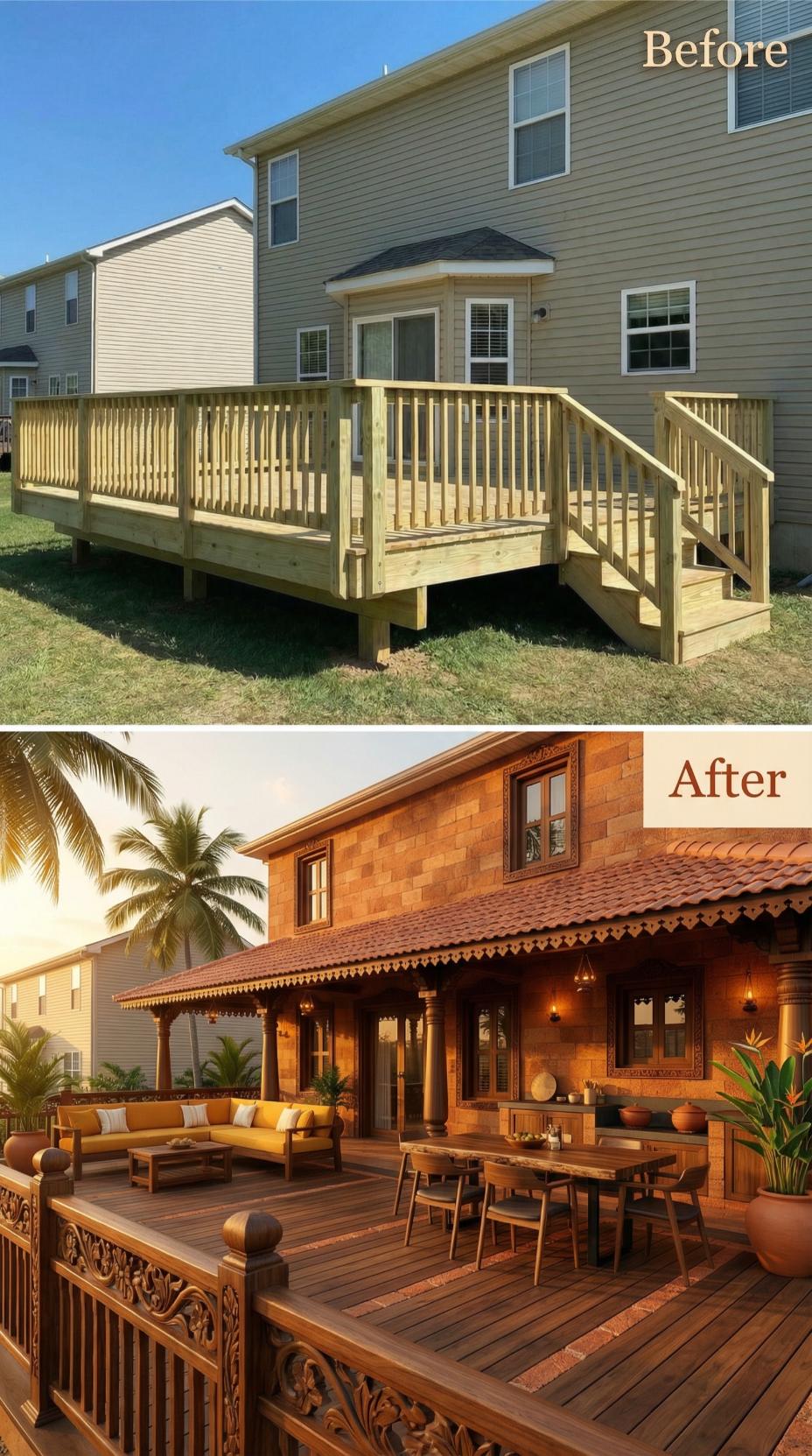Builder-Basic Deck Replaced with Tropical Hardwood Resort-Style Haven