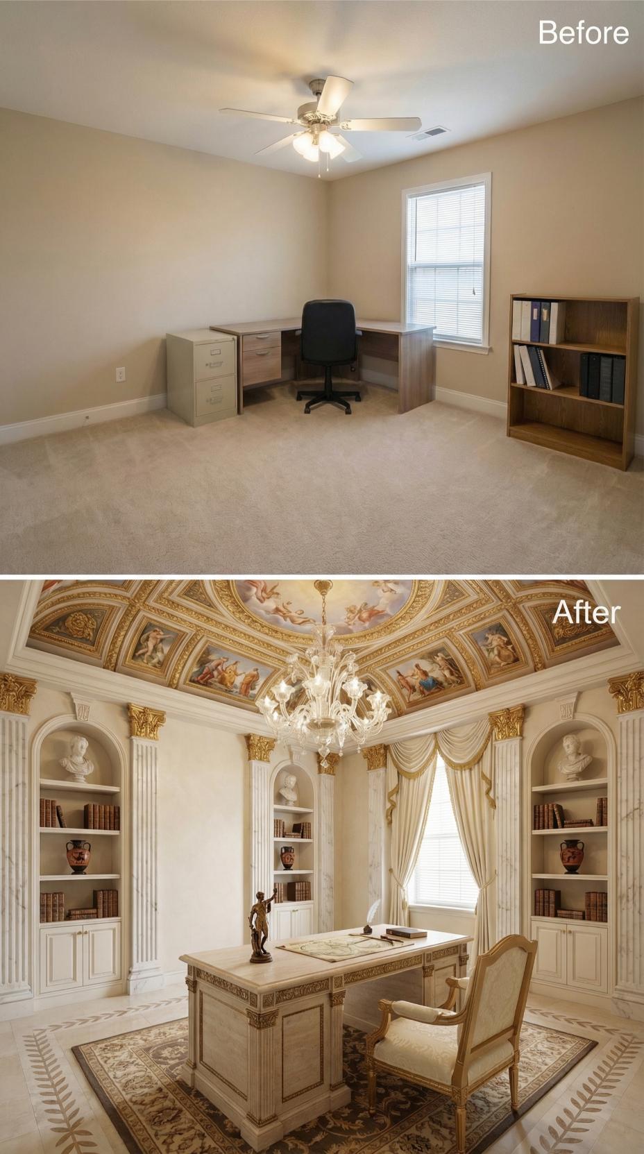 Ornate Plaster Ceiling Medallions and Frescoed Dome Crown the Study