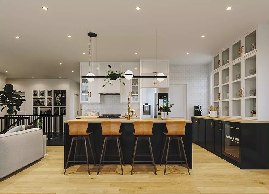 Caramel Leather Barstools and White Subway Tile Give This Kitchen Its Character