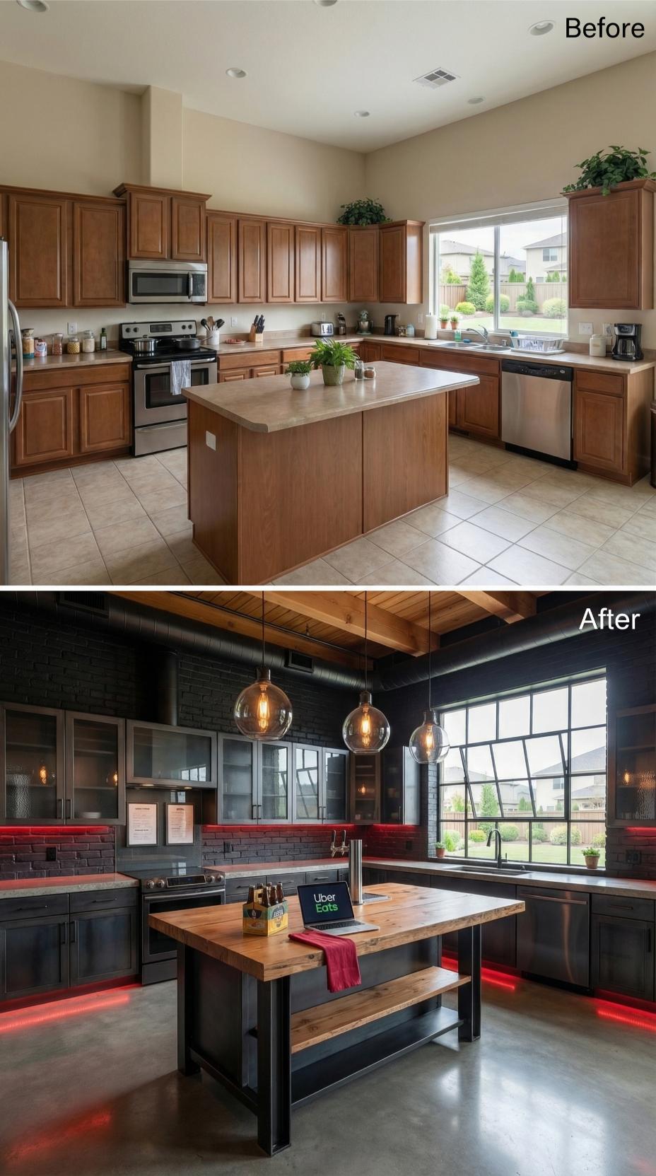 Industrial Loft Aesthetic With Exposed Ductwork and Red Subway Tile