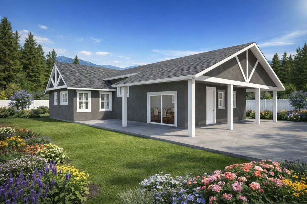 Craftsman Rear Elevation with Covered Patio and Gabled Roofline