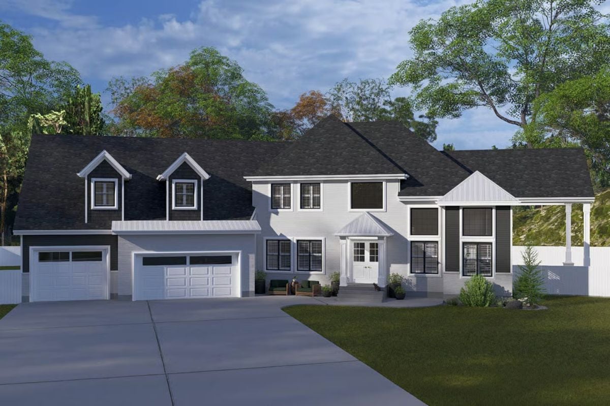 Modern 3-Bedroom Transitional Home with Loft and Bonus Room Above the Angled Garage (Floor Plan)