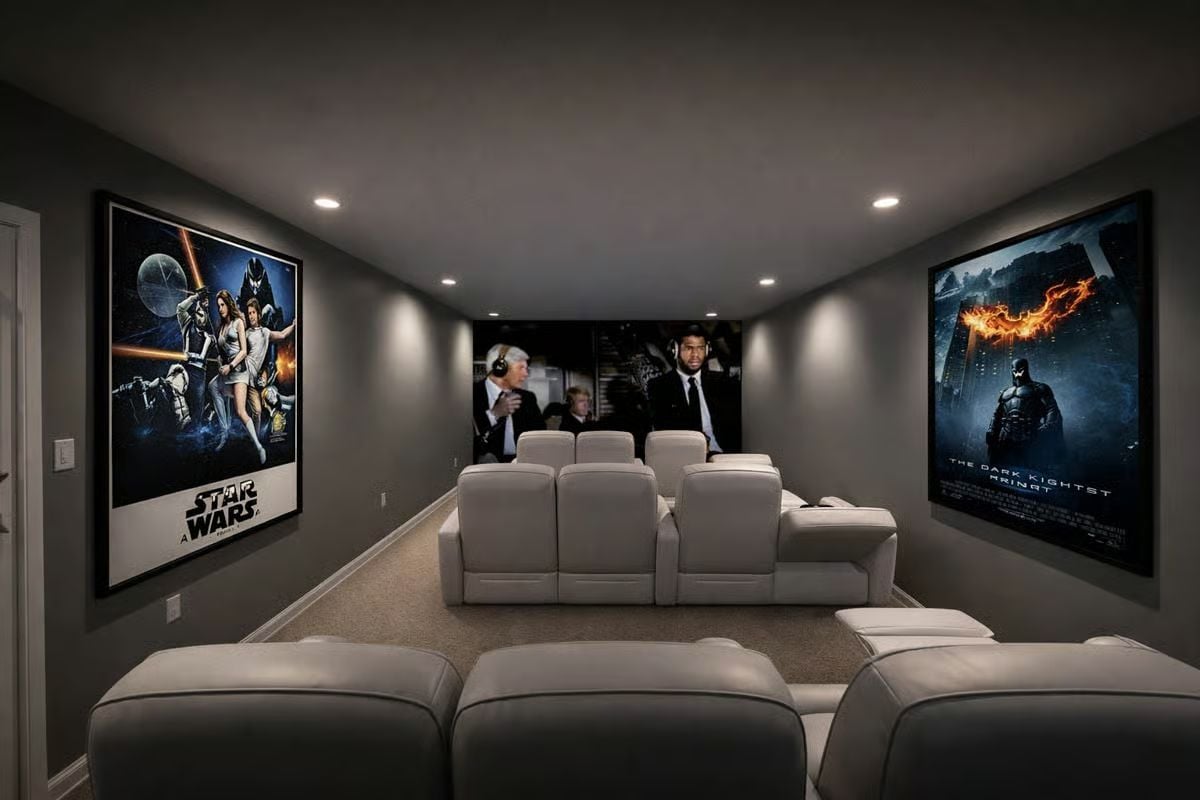 Leather Recliners and Classic Movie Posters Make This Home Theater Work