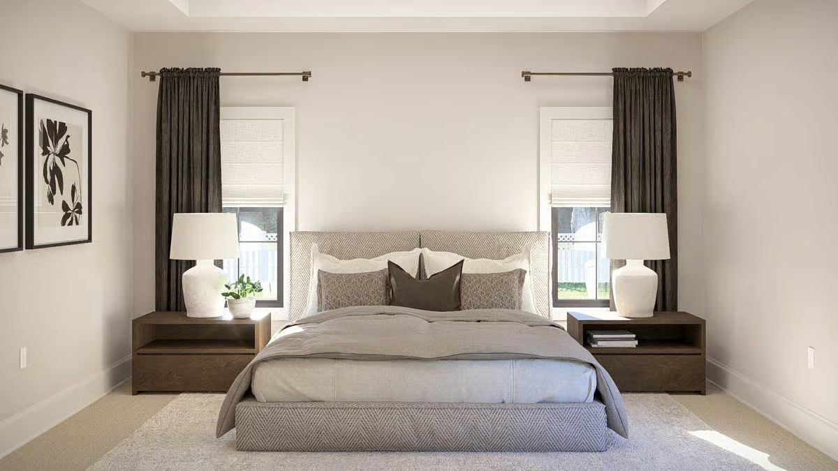 Serene Bedroom with Floating Nightstands and Textured Upholstered Bed