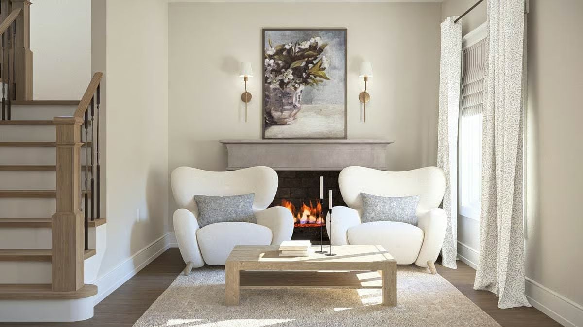 Curved Chairs and a Live Fire Make This Sitting Room Hard to Leave