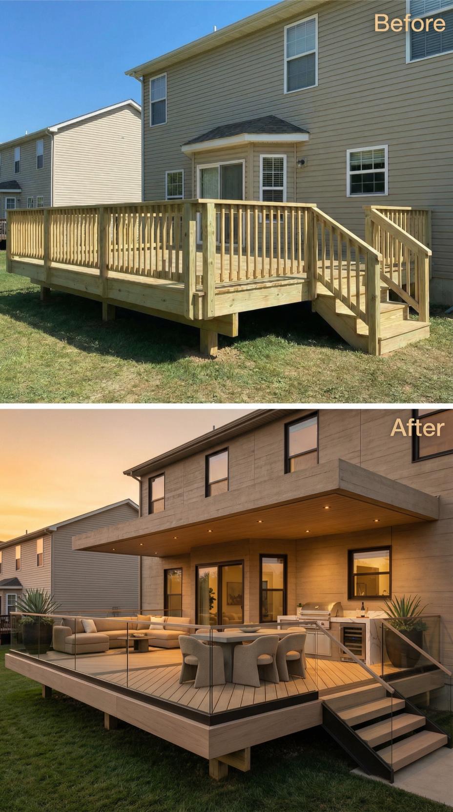 Raw Wood Deck Reimagined as Contemporary Multi-Level Entertaining Oasis