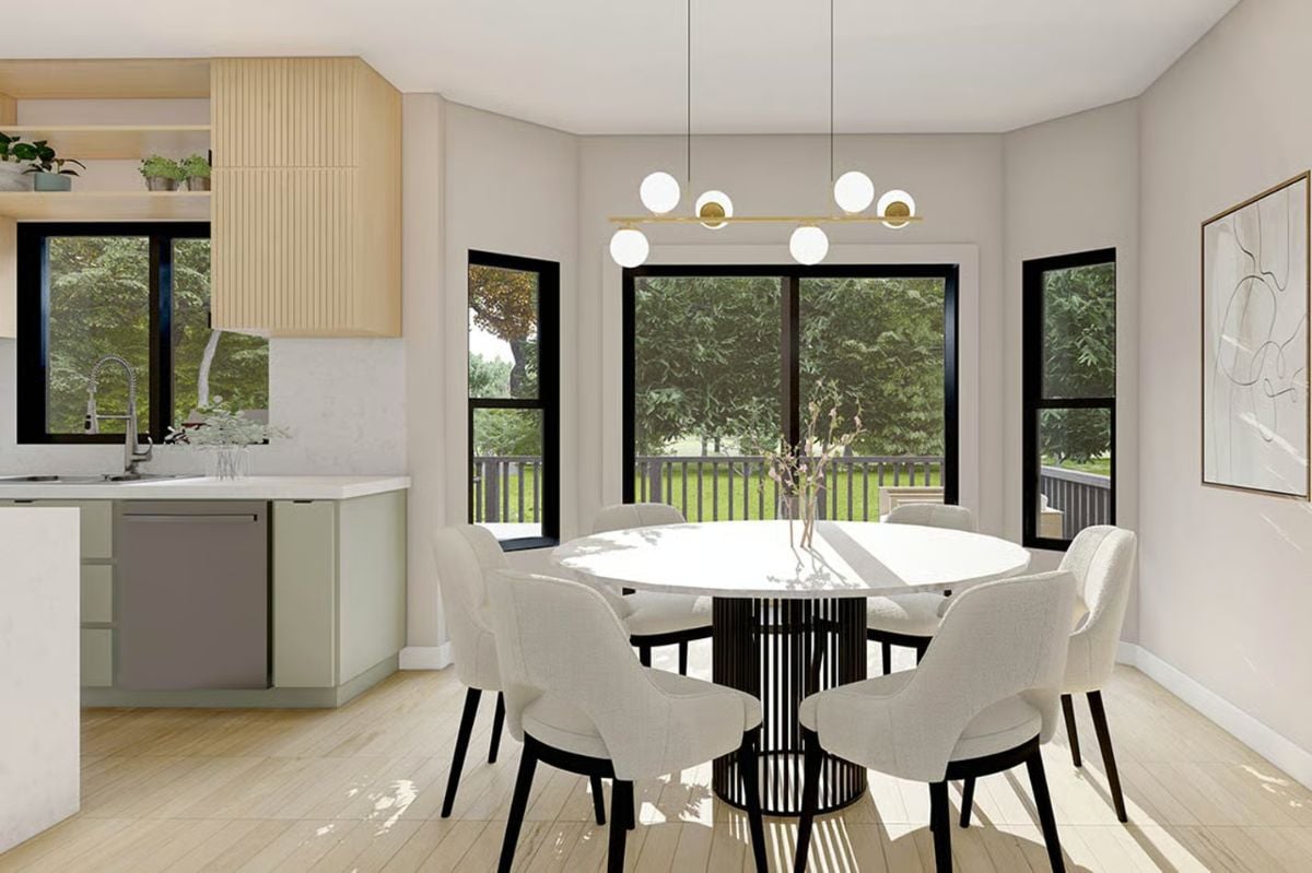 Globe Pendants and Round Table Pull This Dining Space Into Focus
