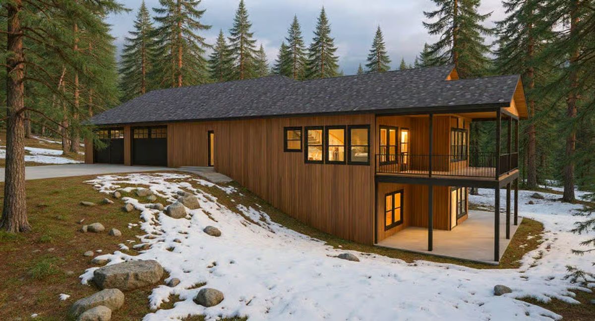 Rustic Farmhouse Nestled in Snowy Forest with Walkout Basement