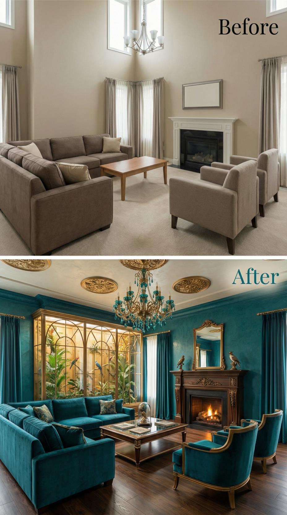 Pale Beige Overthrown by Teal Velvet and Gold-Trimmed Maximalism