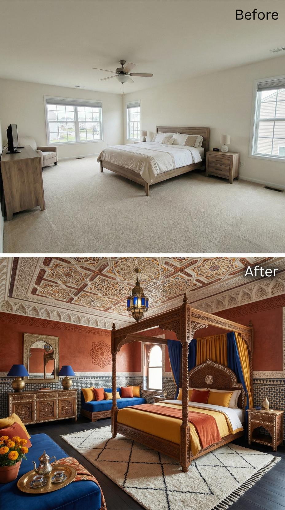 Moroccan Carved Wood, Hand-Painted Zellige Tile, and a Ceiling That Outranks Everyone