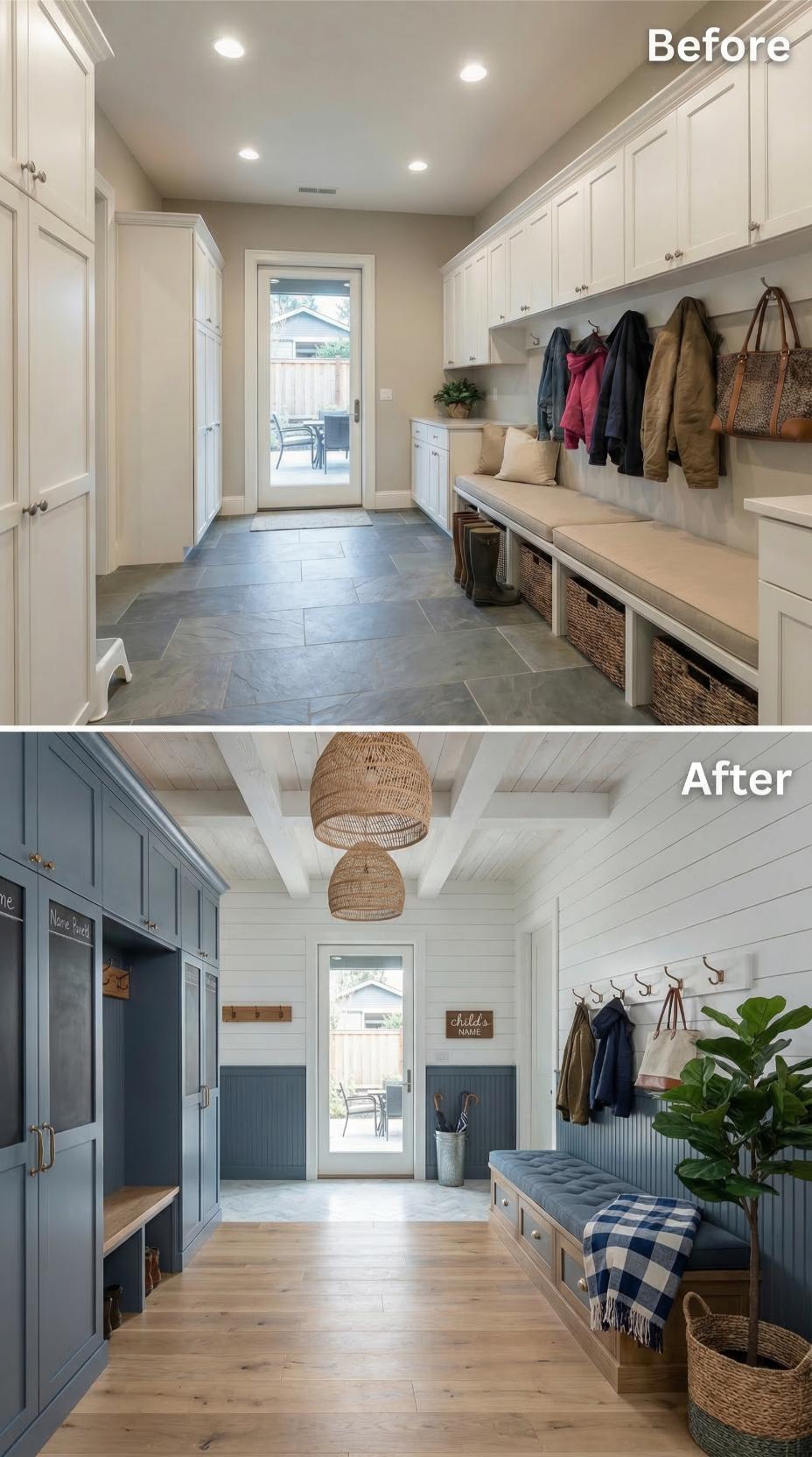 Shiplap and Exposed Beams Replace Recessed Lighting Formality