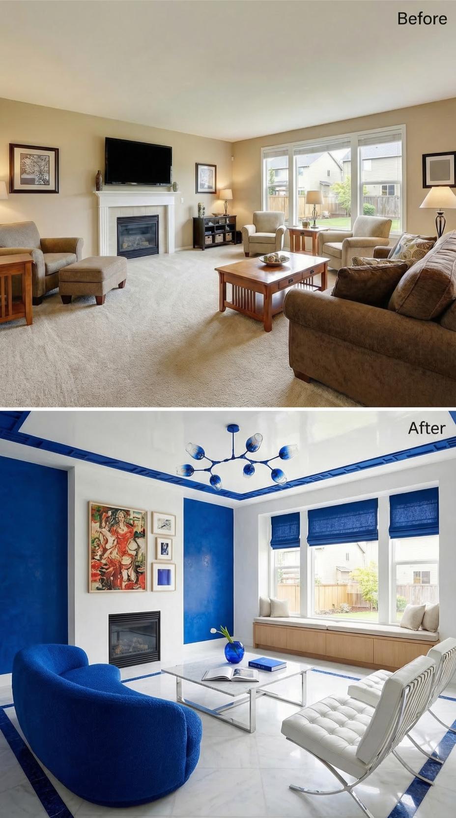 Cobalt Blue and White Marble Replaced Every Square Inch of Beige's Comfort Zone