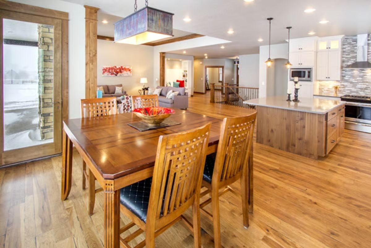 Craftsman Dining Area Bridges Kitchen and Living Room in an Open-Plan Layout
