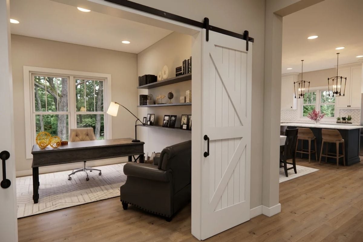Barn Door Entry Opens Into a Home Office Built for Focus