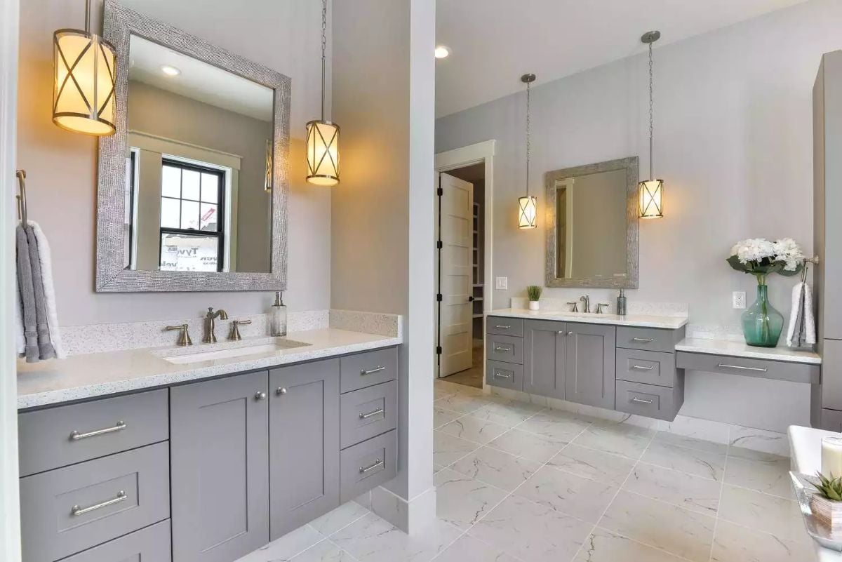 Dual Vanities Separated by a Column Give Each Person Their Own Space