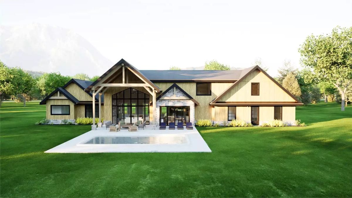 Modern Farmhouse with Expansive Glass Entry and Pool Deck