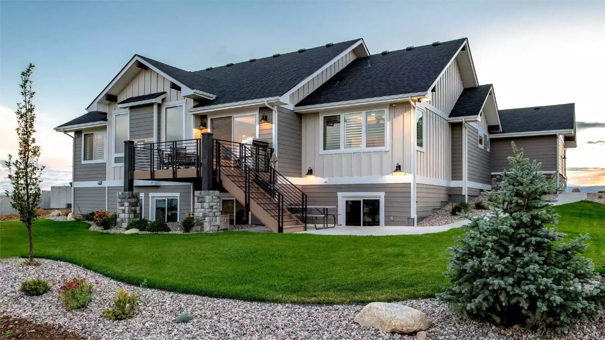 Rear Exterior with Walk-Out Basement and Metal Staircase