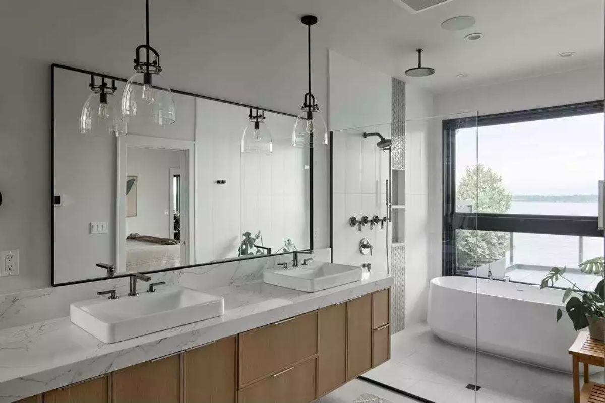 Spa-Like Primary Bath with Dual Vanities and Freestanding Soaking Tub