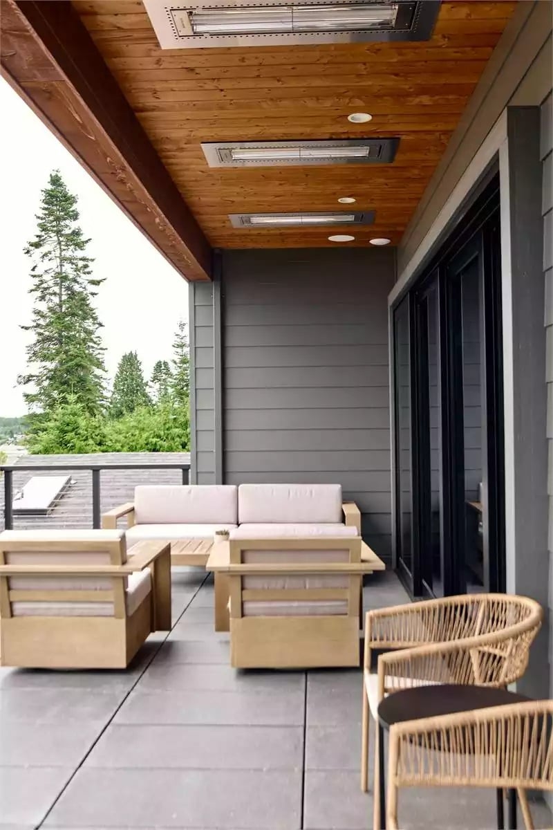 Covered Deck with Recessed Heaters and Outdoor Lounge Seating