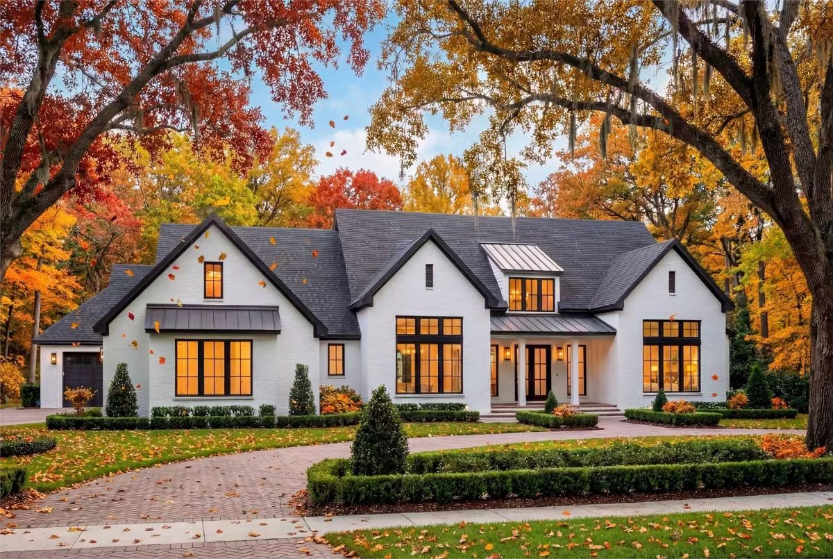 White Brick Exterior Glows Against Peak Fall Color