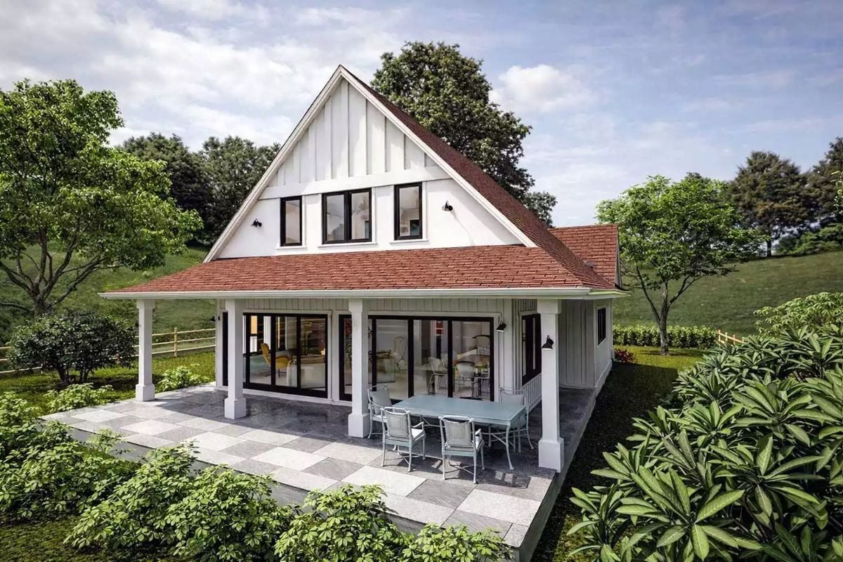 Covered Patio with Large Glass Doors Opening to Living Space