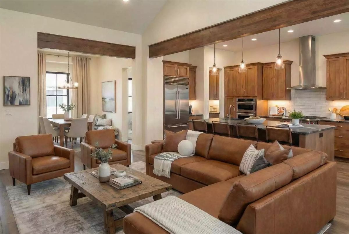 Cognac Leather and Reclaimed Wood Set the Tone for Relaxed Everyday Living