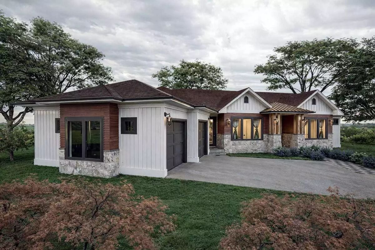 Craftsman Exterior with Board-and-Batten Siding and Attached Garage