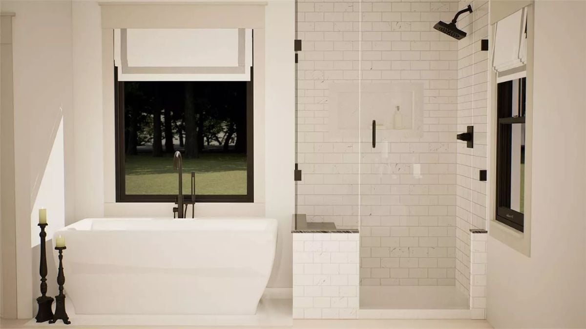 Freestanding Tub and Glass Shower Make the Primary Bath Feel Spa-Like