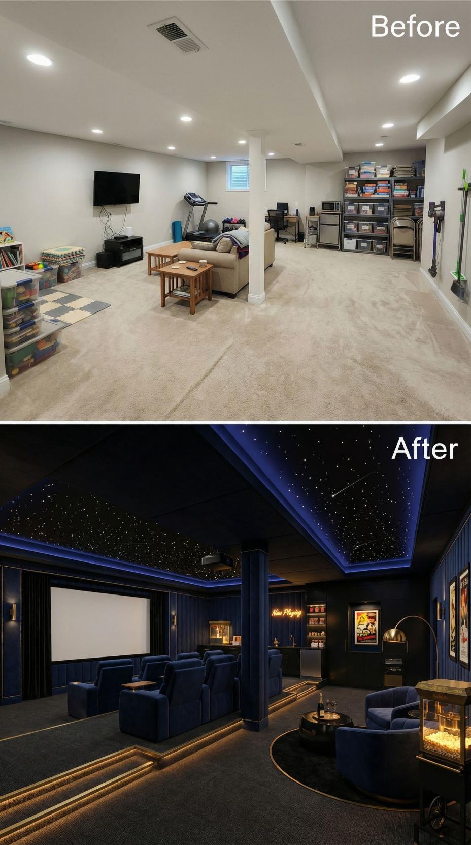 Starlit Ceiling and Theater Seating Turn Multipurpose Space Into Cinema