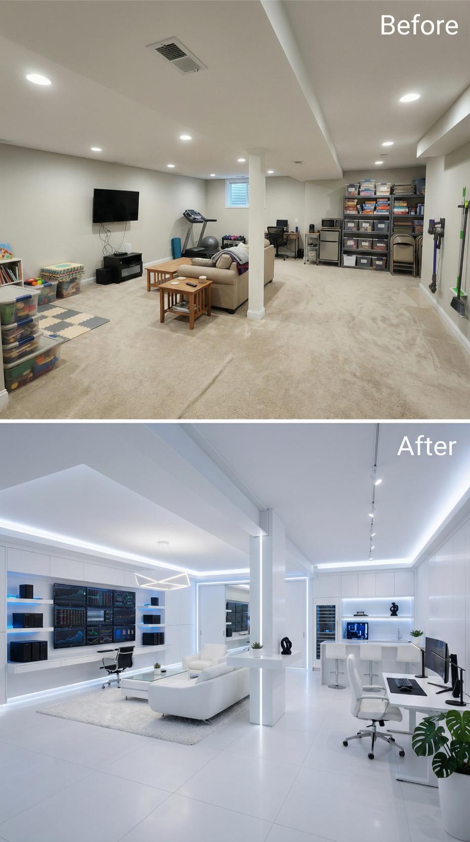 Futuristic White Control Room Built from Cluttered Storage Zone