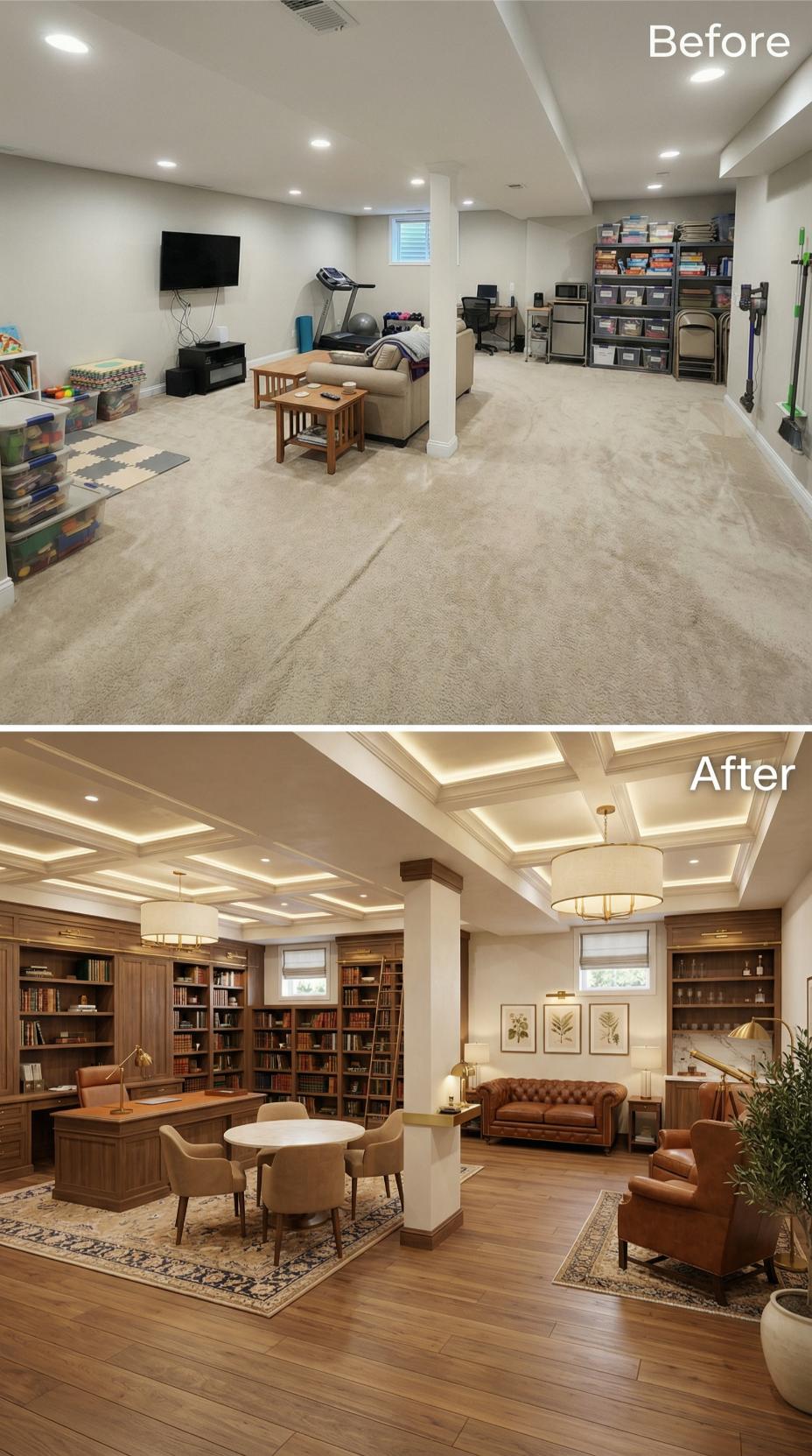Coffered Ceilings with LED Uplighting Frame Professional Library Setting
