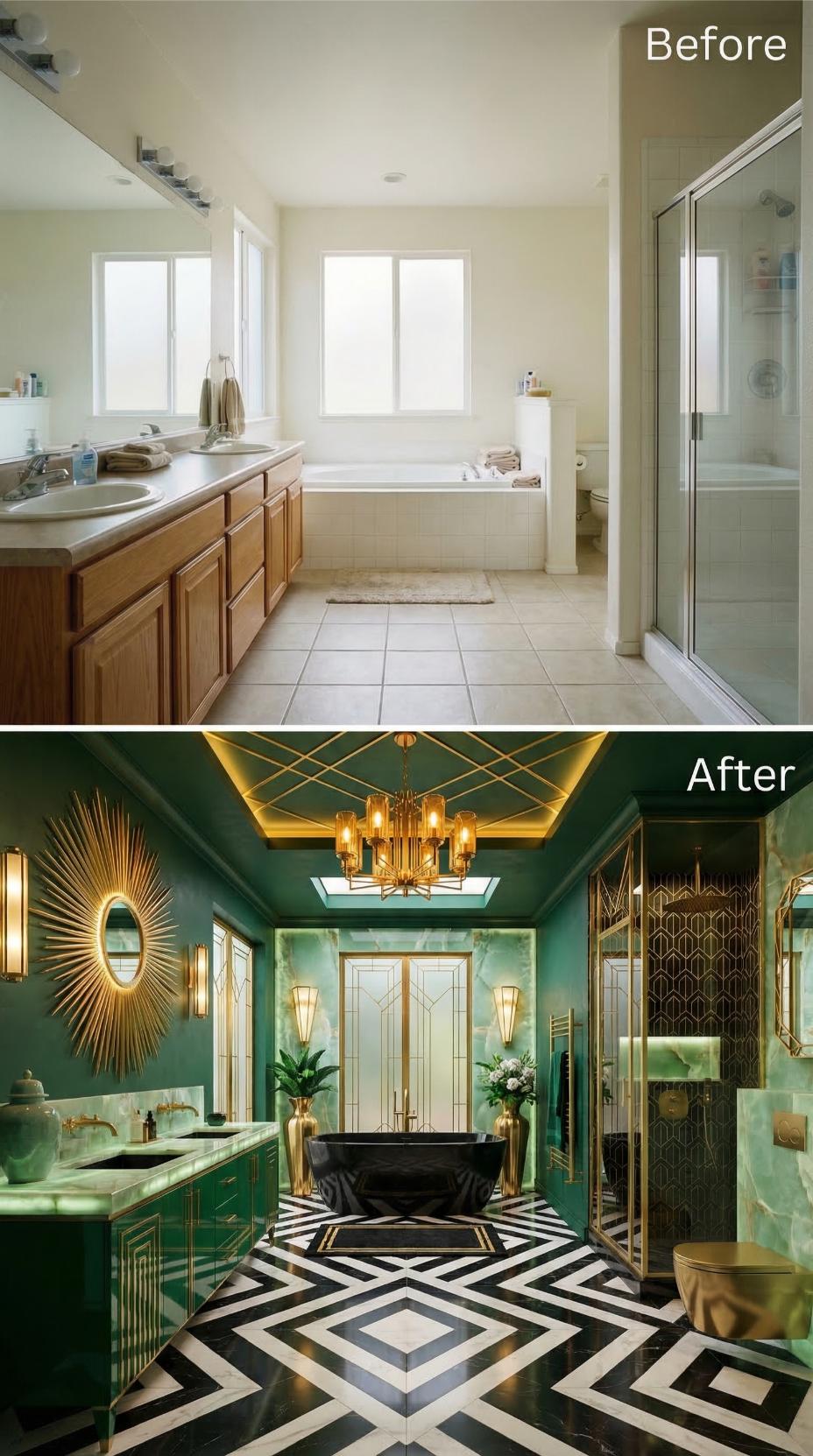 Skylight Tray and Gold Starburst Mirror Erase Oak Vanity Stasis