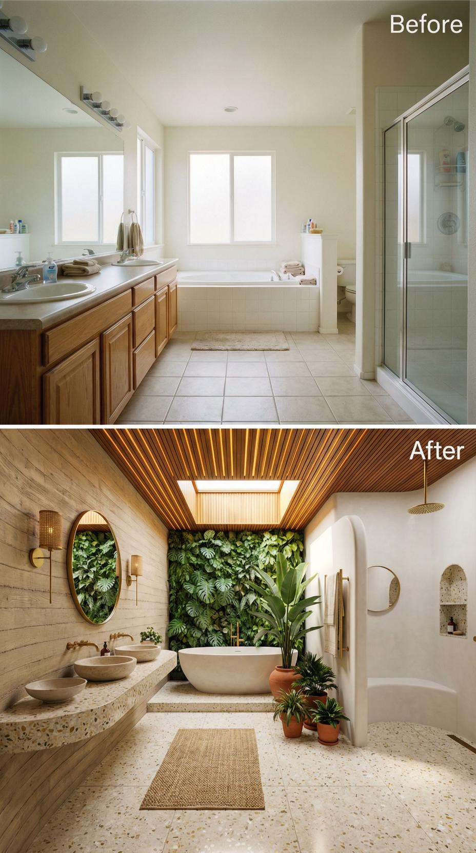 Living Wall Panels and Slat Wood Ceiling Retire Beige Tile Monotony