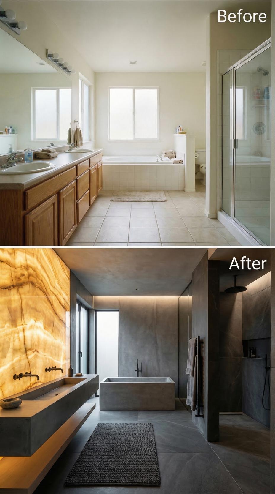 Backlit Onyx and Charcoal Concrete Obliterate Oak Vanity Mediocrity