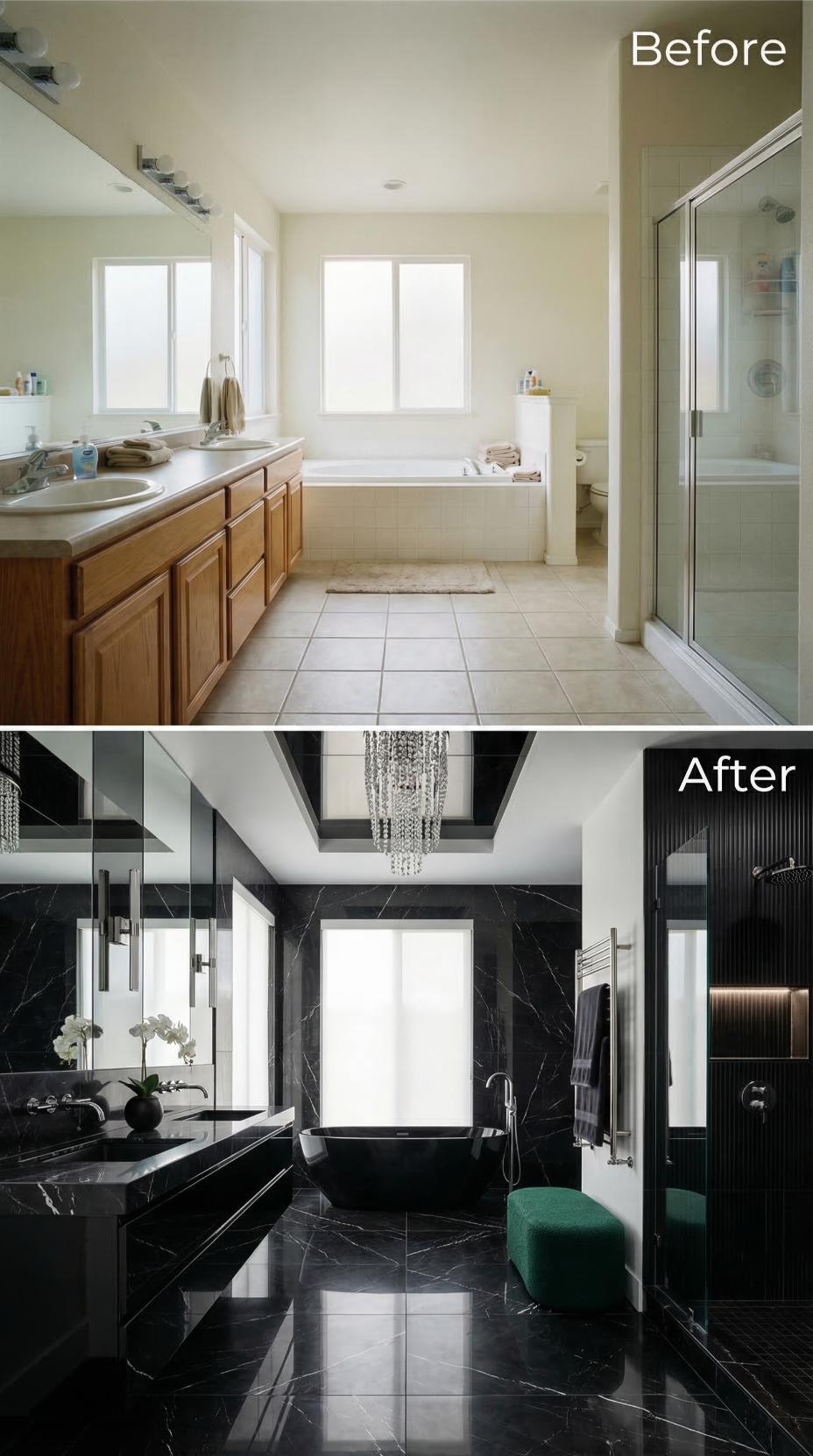 Nero Marquina Drama and Emerald Velvet Purge Beige Builder Grade