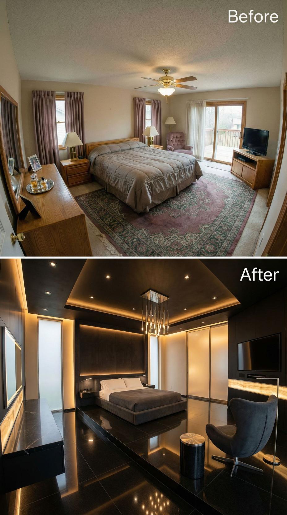 Recessed Ceiling with LED Cove and Floor-to-Ceiling Sliding Wardrobes