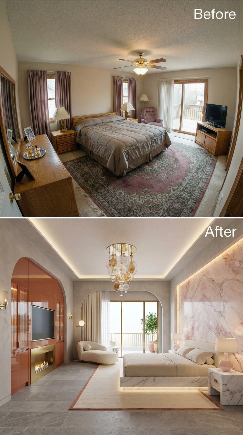 Arched Doorways and Pink Marble Headboard with Cove Ceiling Glow