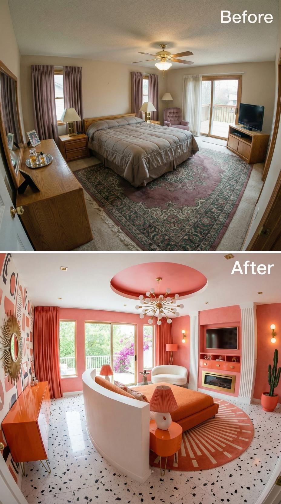 Coral Pink Monochrome with Circular Ceiling Cutout and Terrazzo