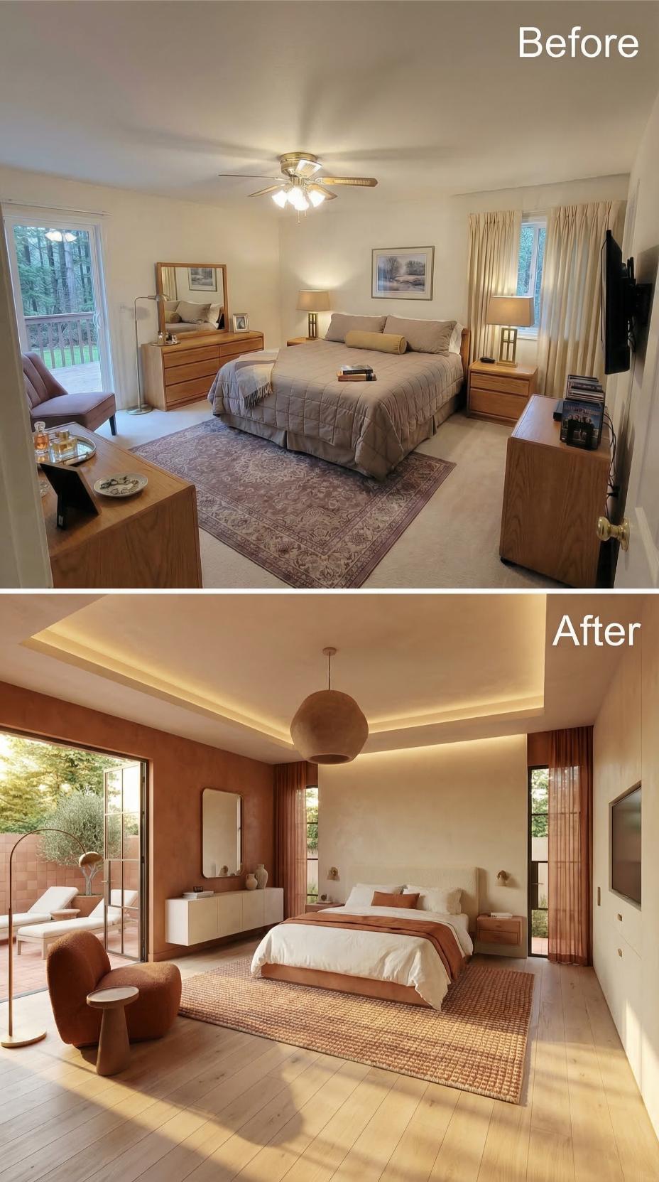 Tray Ceiling Cove Lighting and Terracotta Plaster Walls Retire Oak Furniture and Carpet