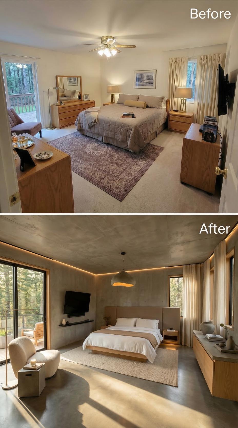 Concrete Plaster Walls and Cove Lighting Replace Carpet and a Ceiling Fan