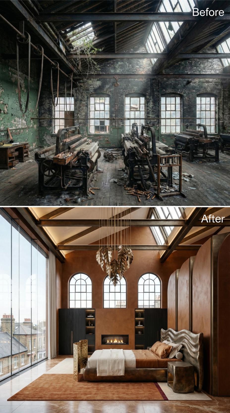 Cognac Leather and a Leaf Chandelier Reclaim a Mill Corner Above London